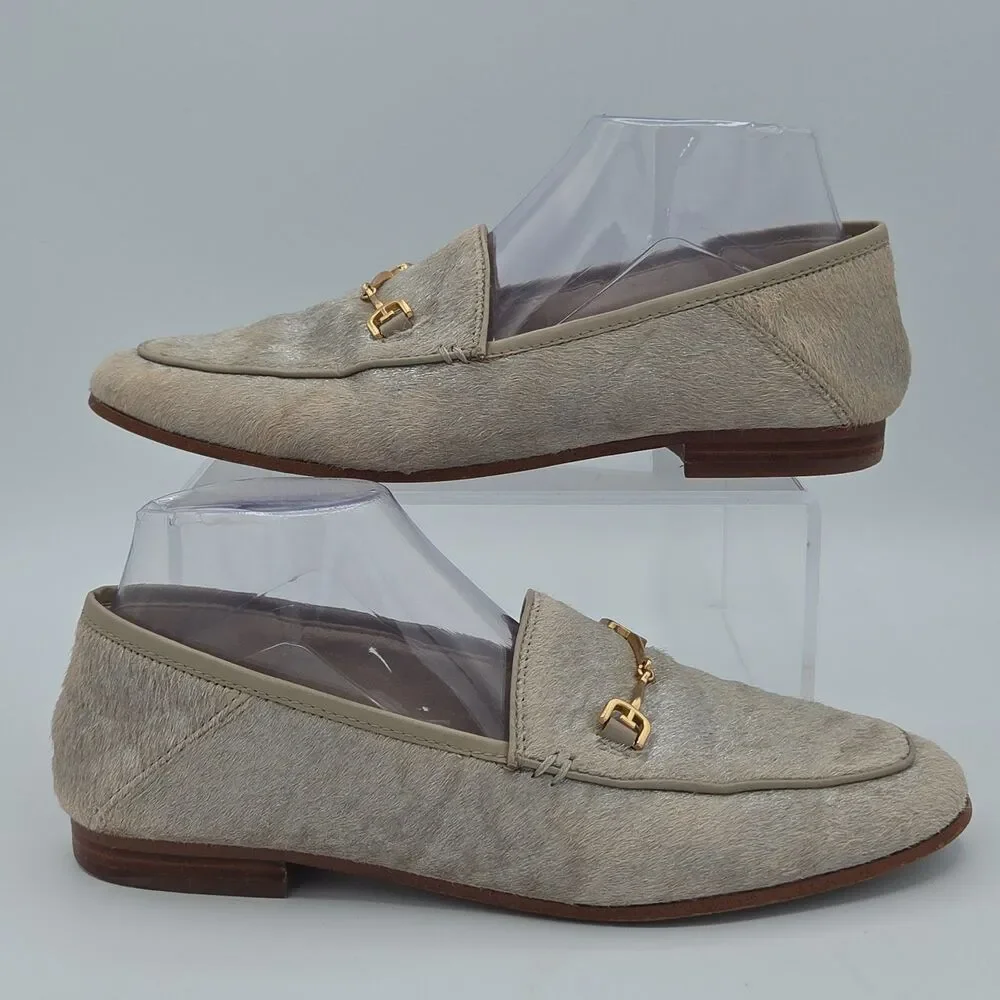 Sam Edelman Loraine Loafers Size 8.5 M Mink Beige Calf Hair Gold Bit Slip On